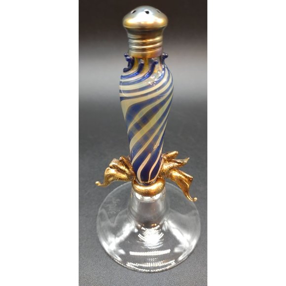 Salt Shaker Art Glass Signed 94 Gazette Gold Accents Hand Blown 5 In - Picture 3 of 8